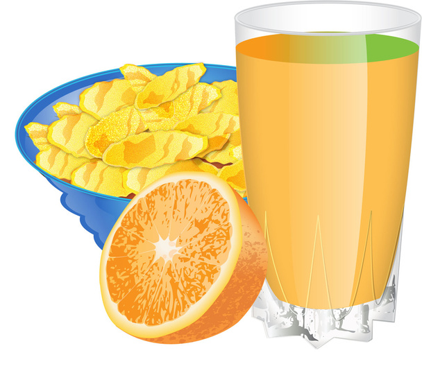 Апельсиновый сок и хлопья с корном
 - Вектор,изображение