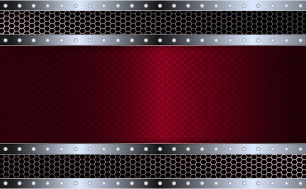 Design géométrique abstrait texturé rouge avec un cadre métallique brillant avec des rivets
 - Vecteur, image