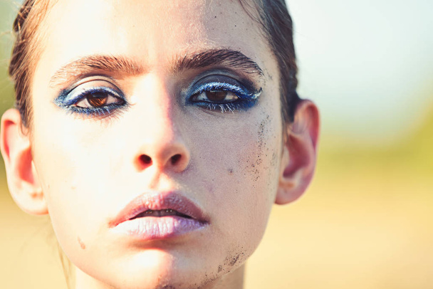 Woman with eye shadow, mascara, makeup face, look. - Foto, Bild