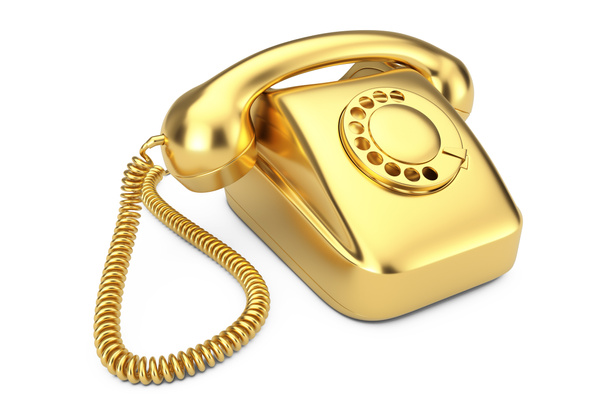 Gouden Vintage stijl roterende telefoon. 3D-rendering - Foto, afbeelding