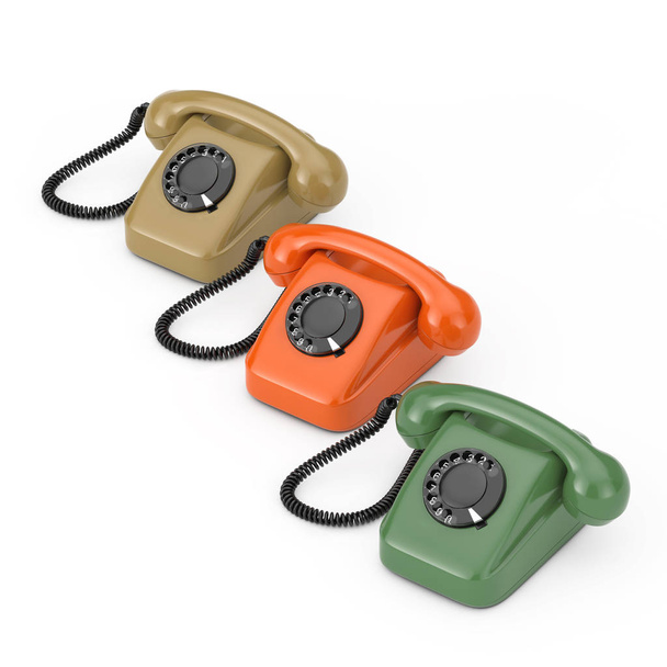 Красочные винтажные ротационные телефоны. 3D-рендеринг
 - Фото, изображение