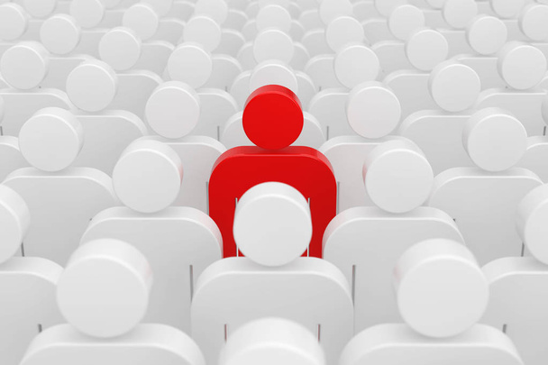 Concepto de Líder. Una persona del hombre rojo en multitud de gente sencilla. 3d
  - Foto, Imagen