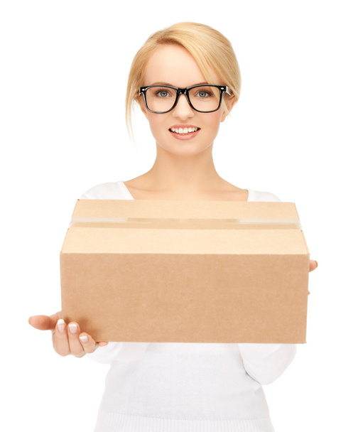 Woman with cardboard box - Foto, Bild