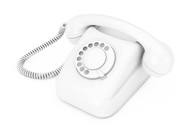 Witte Vintage stijl roterende telefoon in Clay stijl. 3D-rendering - Foto, afbeelding