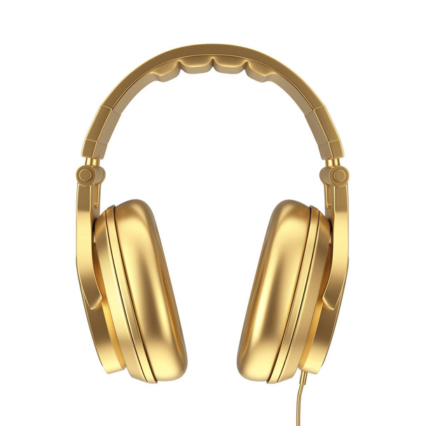 楽しい 10 代のモダンな黄金のヘッドフォン。3 d レンダリング - 写真・画像