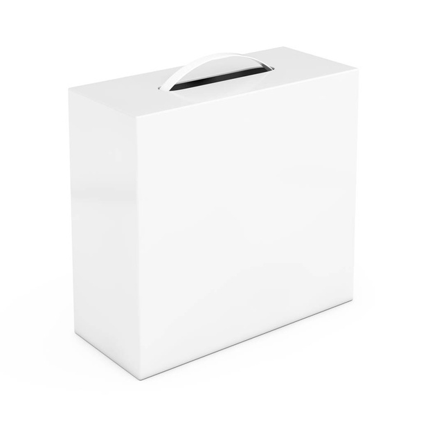 Blank White Cardboard Box Mockup with Plastic Handle. 3d Renderi - Photo, Image