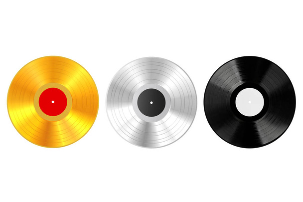 Gold, Silver amd Plastic Vinyl Record with Blank Labels. 3d Rend - Photo, Image