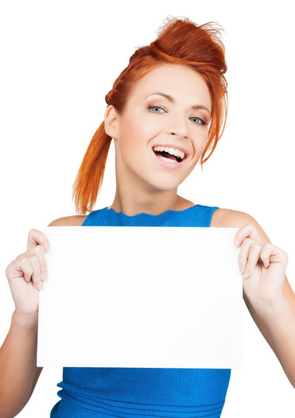 Woman showing white blank board - Fotó, kép