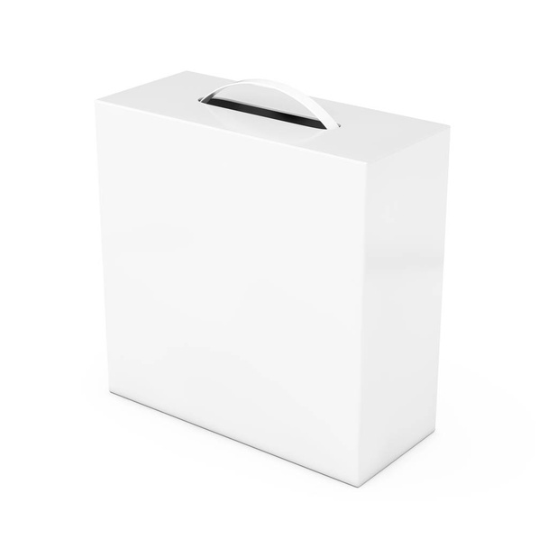 Blank White Cardboard Box Mockup with Plastic Handle. 3d Renderi - Photo, Image