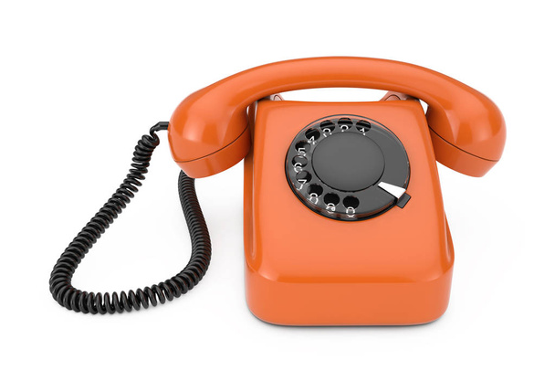 Laranja Vintage estilo Rotary Phone. Renderização 3d
 - Foto, Imagem