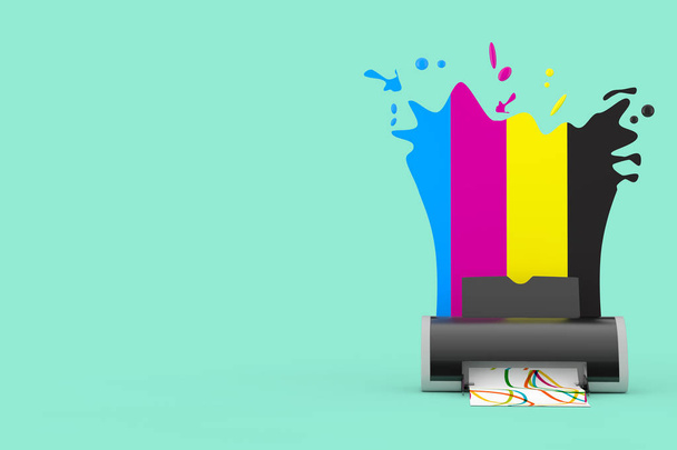 CMYK Colores detrás de la impresora de inyección de tinta digital. Renderizado 3d
 - Foto, Imagen