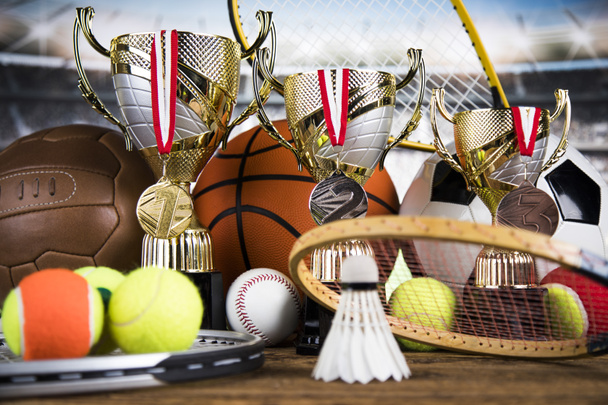 Sport equipment and balls background - Photo, Image
