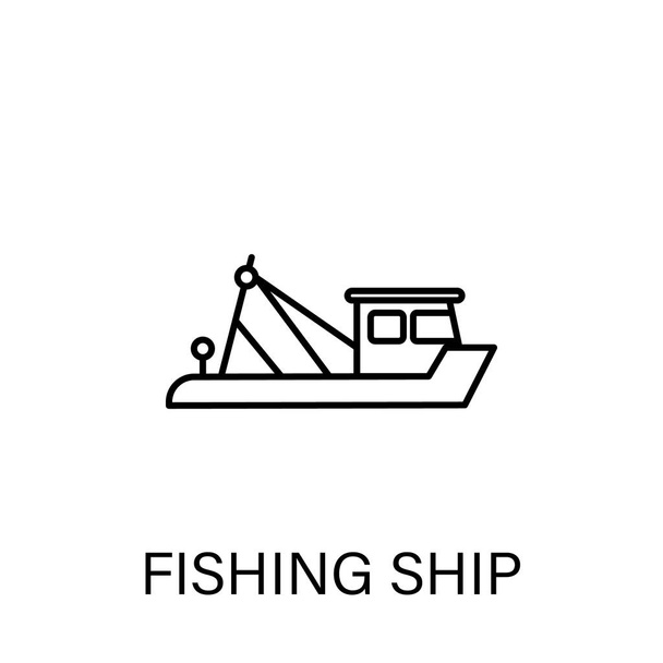 ikona obrysu rybářské lodi. Značky a symboly mohou být použity pro web, logo, mobilní aplikace, UI, UX - Vektor, obrázek