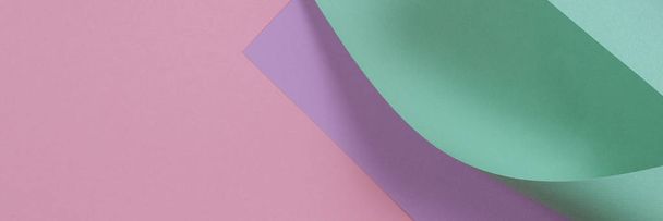 Soyut geometrik şekil pastel pembe mor ve yeşil renk Kağıt arka plan - Fotoğraf, Görsel