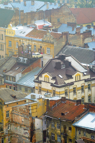 Lviv, Ukraine- Panorama of the Old City at Mist - Фото, изображение