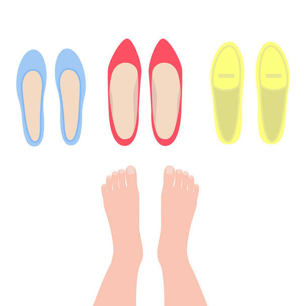 Un juego de zapatos de mujer. Vista superior. Zapatos de verano cerrados
 - Vector, Imagen
