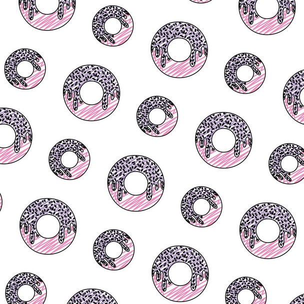 doodle delicioso donut dulce pastelería fondo
 - Vector, Imagen