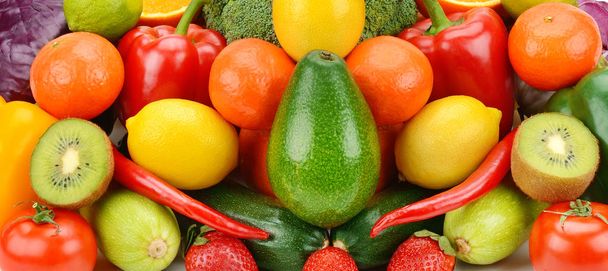 Background of Collection fresh fruits and vegetables . - Photo, Image