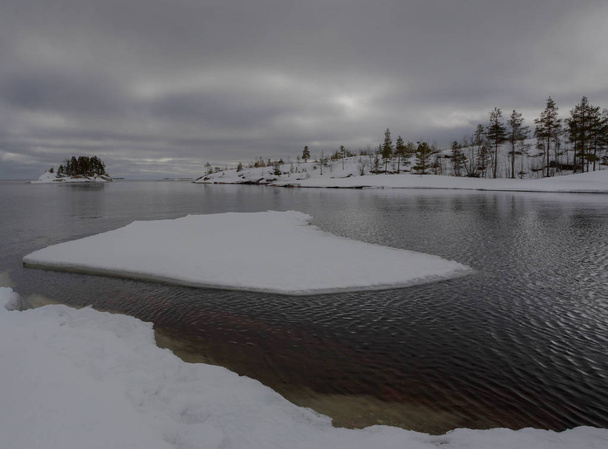 Spring ice floes on the shore of lake Ladoga. Karelia. Russia - Valokuva, kuva