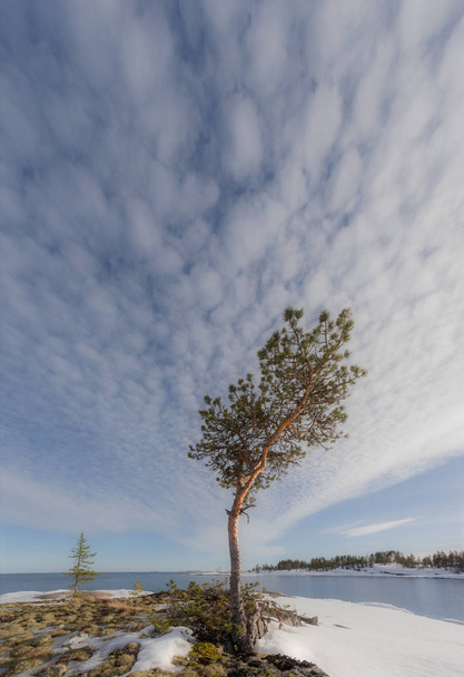 Persistent clouds over the island in lake Ladoga. Karelia. Russia - Foto, imagen