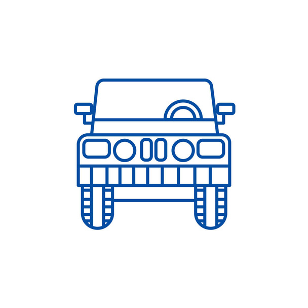 Jeep, front view line icon concept. Jeep, front view flat  vector symbol, sign, outline illustration. - Vector, imagen