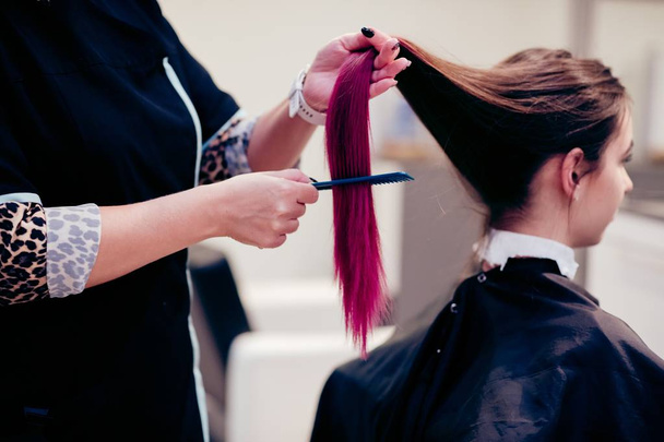Coiffeur peignage femme cheveux client
 - Photo, image