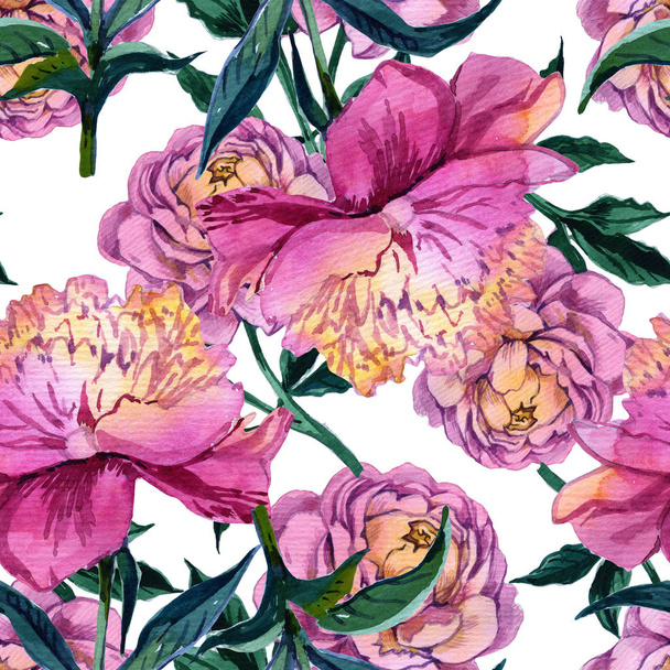 Watercolor. Seamless wallpaper. Flower peony. Flower pattern. The foundation - Φωτογραφία, εικόνα