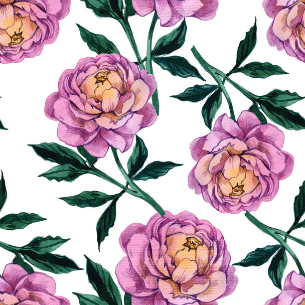 Watercolor. Seamless wallpaper. Flower peony. Flower pattern. The foundation - Photo, Image