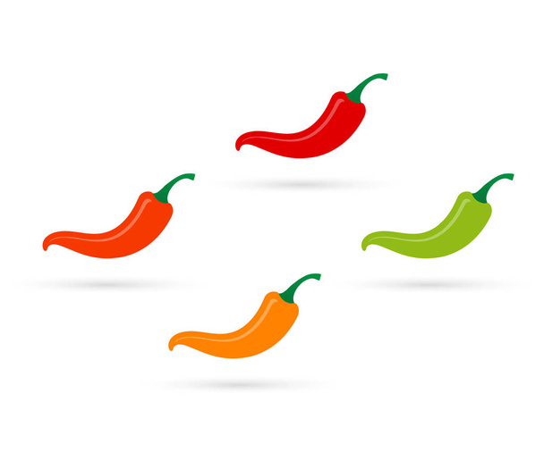 Gorące meksykańskie jalapeno papryczki chili. Kolory ciepłe zestaw Red Hot chili peppers. Ilustracja wektorowa. - Wektor, obraz