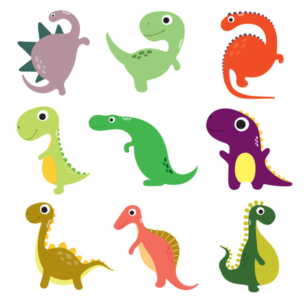 Funny cartoon dinosaurs collection. Vector illustration - Vector, imagen