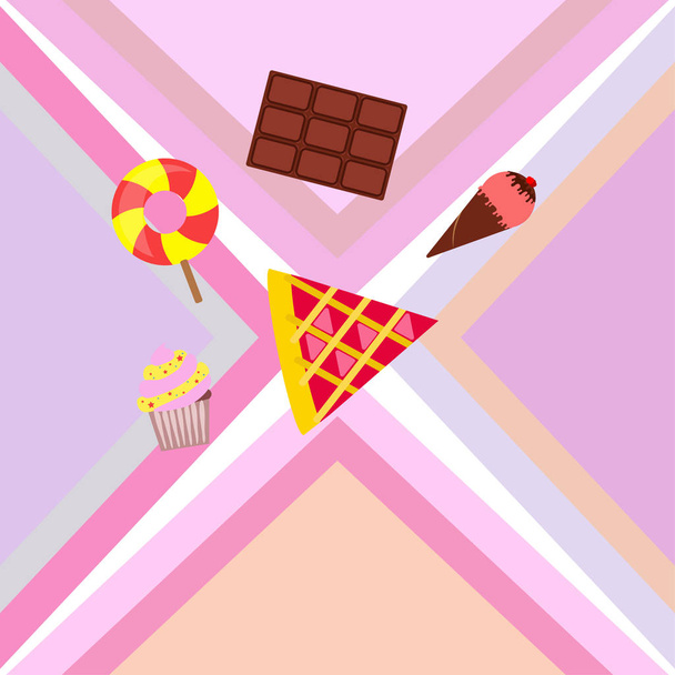チョコレート、キャンディ、ケーキ、パイ、アイスクリーム、甘い、抽象ベクトル図. - ベクター画像