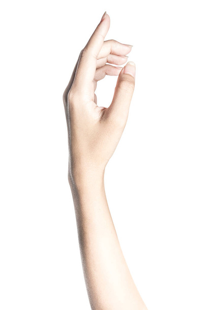 Hand offen und bereit zu helfen oder zu empfangen. Geste isoliert auf weißem Hintergrund mit Clipping-Pfad. Helfende Hand zur Rettung ausgestreckt. - Foto, Bild