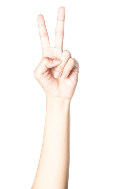 Крупним планом рука торкається або вказує на щось ізольоване на білому тлі з відсічним контуром
. - Фото, зображення
