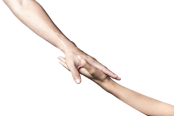 Hand open and ready to help or receive. Gesture isolated on white background with clipping path. Helping hand outstretched for salvation. - Photo, Image