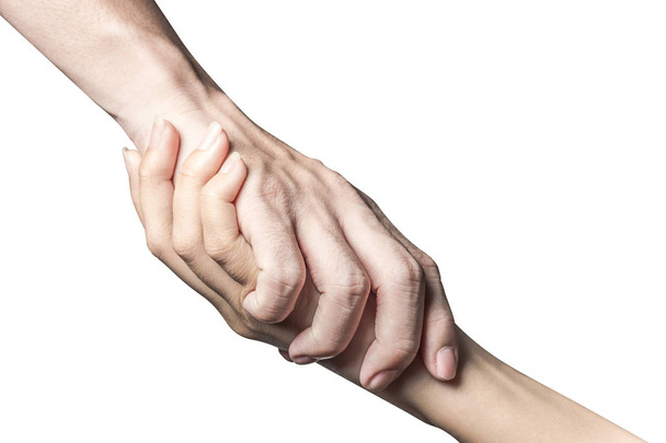 Hand open and ready to help or receive. Gesture isolated on whit - Photo, Image