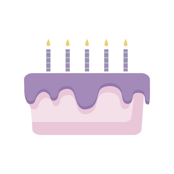 sweet cake with candles isolated icon - Vector, imagen