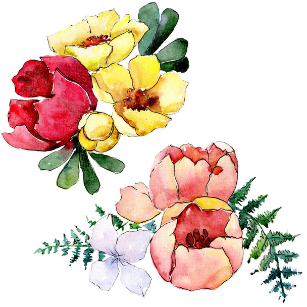 Bouquets fiori botanici floreali. Acquerello sfondo illustrazione set. Elemento di illustrazione bouquet isolato
. - Foto, immagini