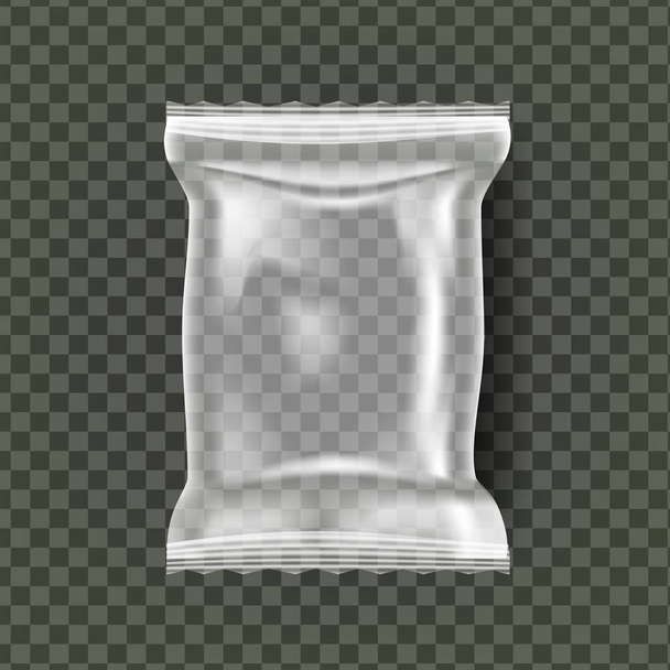 Vetor de embalagem de lanche de plástico. Envoltório de saco de travesseiro transparente. Modelo vazio do Mock Up do polietileno do produto. Nylon Doy Pack Branding Design Package Ilustração
 - Vetor, Imagem