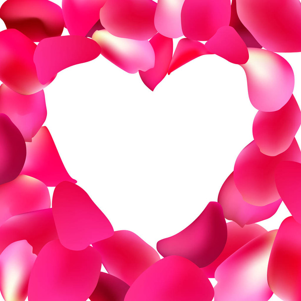 Heart shape frame made with pink rose petals. Greeting card's template for Valentine's day, Mother's day. - Vector, Image