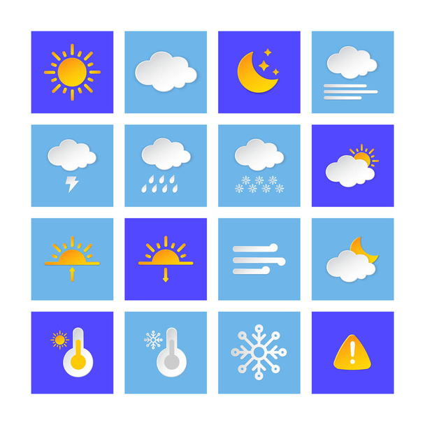 Időjárás info ikon gyűjtemény rakott stílus. Climat időjárási elemek. Modern gombra a jelentés Metcast Wf, meteo mozgatható app, üzleti sablon, marketing, web. - Vektor, kép