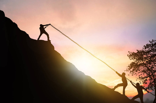 silhouet van succes, Business teamwork en motivatie concept, - Foto, afbeelding