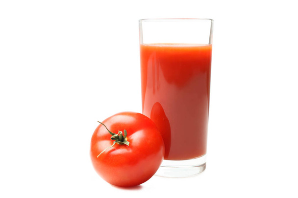glass of fresh tomato juice and natural organic tomato  - Photo, Image