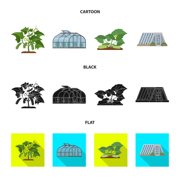 温室および植物のロゴの孤立したオブジェクト。温室効果や在庫の庭ベクトル アイコン集. - ベクター画像