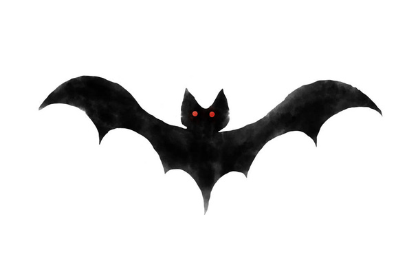 Morcego preto no fundo branco desenho por aquarela
 - Foto, Imagem