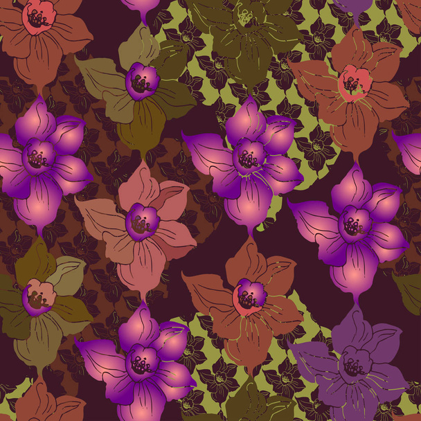 Printed seamless pattern with silhouettes of flowers daffodils - Вектор, зображення