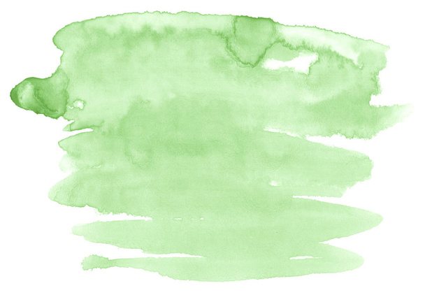 Mancha de lavado aislada dibujada a mano de acuarela verde sobre fondo blanco para texto, diseño. Textura abstracta hecha por cepillo para papel pintado, etiqueta
. - Foto, imagen