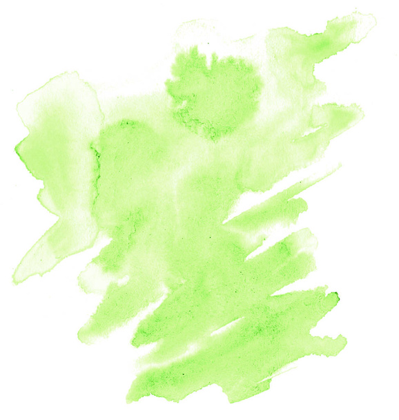 Verde pastel acuarela dibujado a mano mancha de lavado aislado sobre fondo blanco para texto, diseño. Textura abstracta hecha por cepillo para papel pintado, etiqueta
. - Foto, imagen