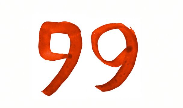 El número 99, pintado con un pincel en acuarela. Simbo vintage
 - Foto, imagen