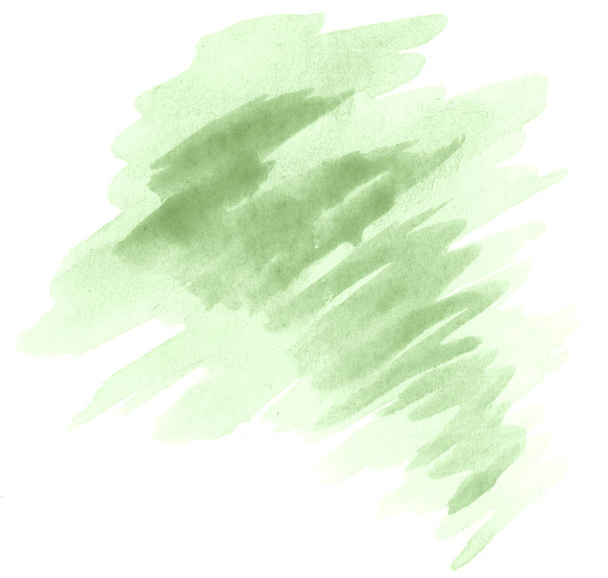 Зелена пастельна акварельна фарба, намальована вручну, ізольована пляма миття на білому тлі для тексту, дизайну. Абстрактна текстура, зроблена пензлем для шпалер, етикетка
. - Фото, зображення
