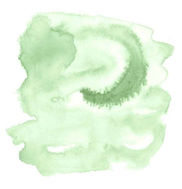 Зелена пастельна акварельна фарба, намальована вручну, ізольована пляма миття на білому тлі для тексту, дизайну. Абстрактна текстура, зроблена пензлем для шпалер, етикетка
. - Фото, зображення
